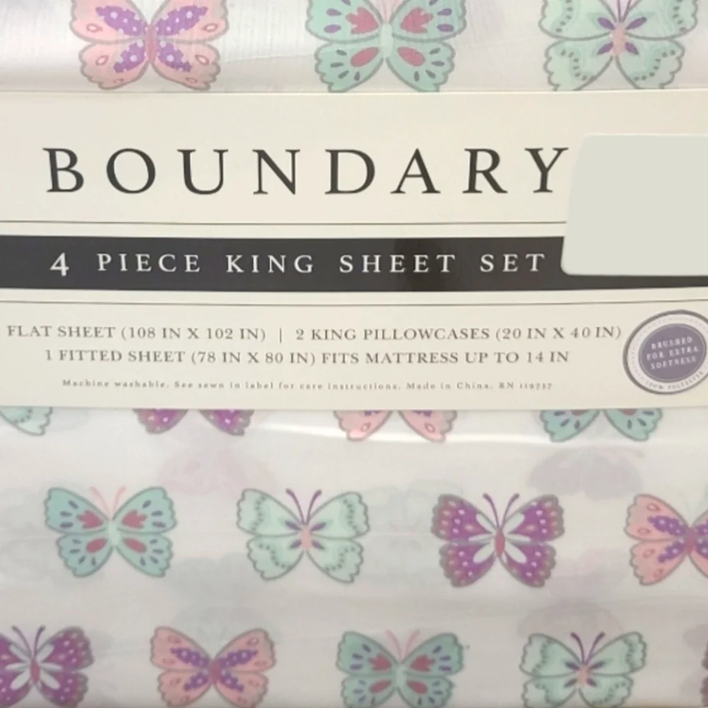 4pc Butterfly King Bed Sheet Set Decor New